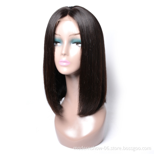 Free Shipping Black Cuticle Aligned 150% Density Straight Lace Front Bob Wigs Natural Hairline